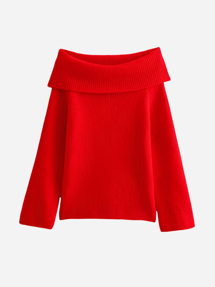 Elegante Off-Shoulder Strickpullover Mit Trendy Kante-Sweaters-Rot-S-WUNDERLOOK