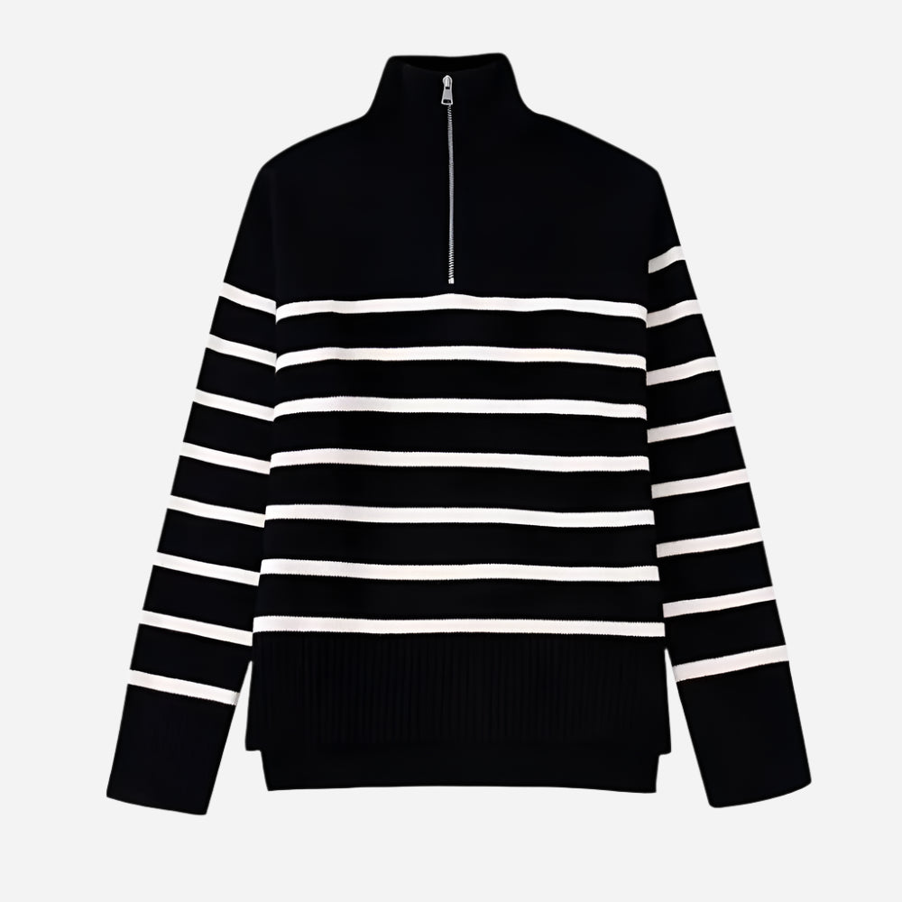 Eleganter Gestreifter Pullover Für Jedes Saison-Outfit-Sweaters-Schwarz-S-WUNDERLOOK