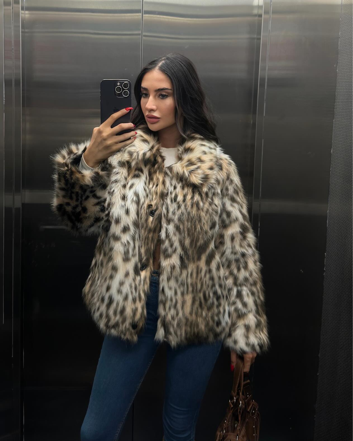 Leoparden Kunstfell Jacke Luxuriöses Design-Jackets-WUNDERLOOK