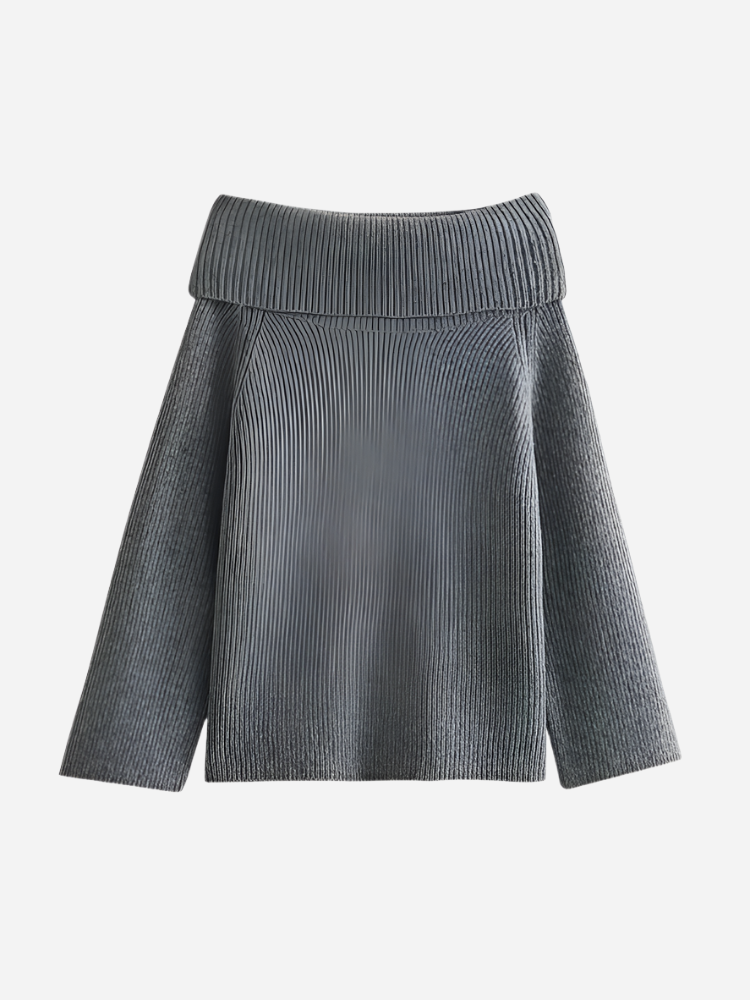 Off-Shoulder Elegante Strickjacke Stilvolle Bequemlichkeit-Sweaters-Grau-S-WUNDERLOOK