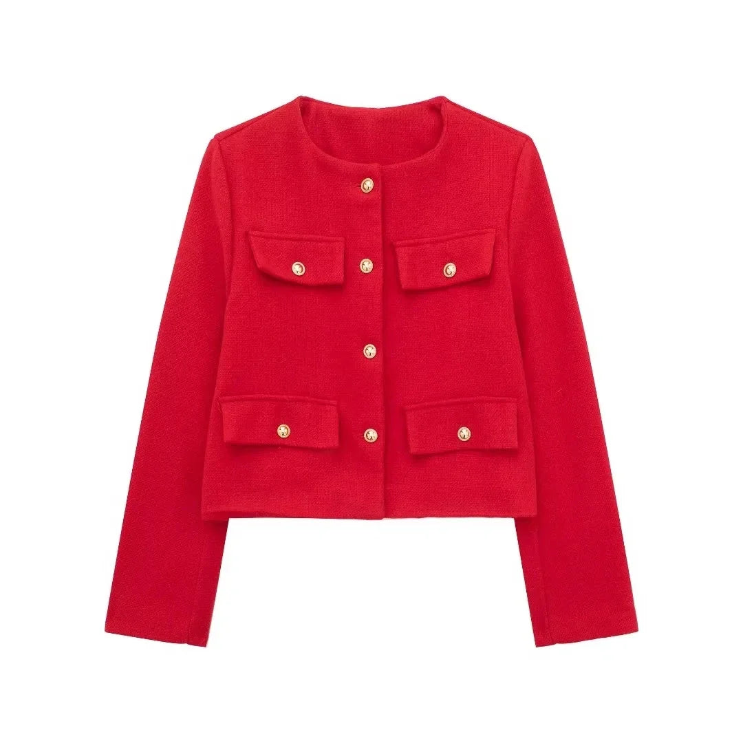 Vintage Verkürzte Jacke Zeitlose Eleganz für Stilbewusste-Jackets-Rot-XS-WUNDERLOOK