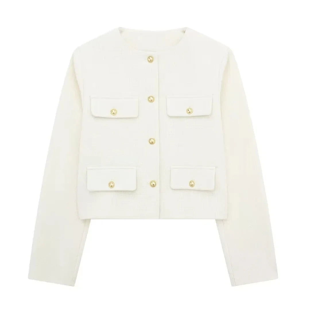 Vintage Verkürzte Jacke Zeitlose Eleganz für Stilbewusste-Jackets-Weiß-XS-WUNDERLOOK