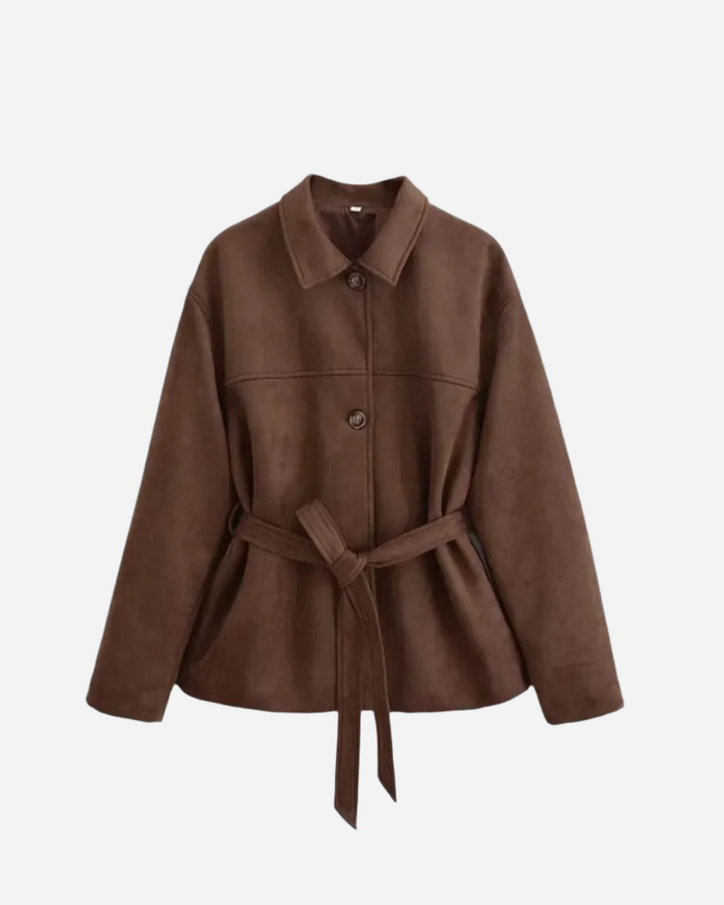 Elegante Suede Kimono Jacke Mit Taillengürtel-Jackets-Braun-S-WUNDERLOOK