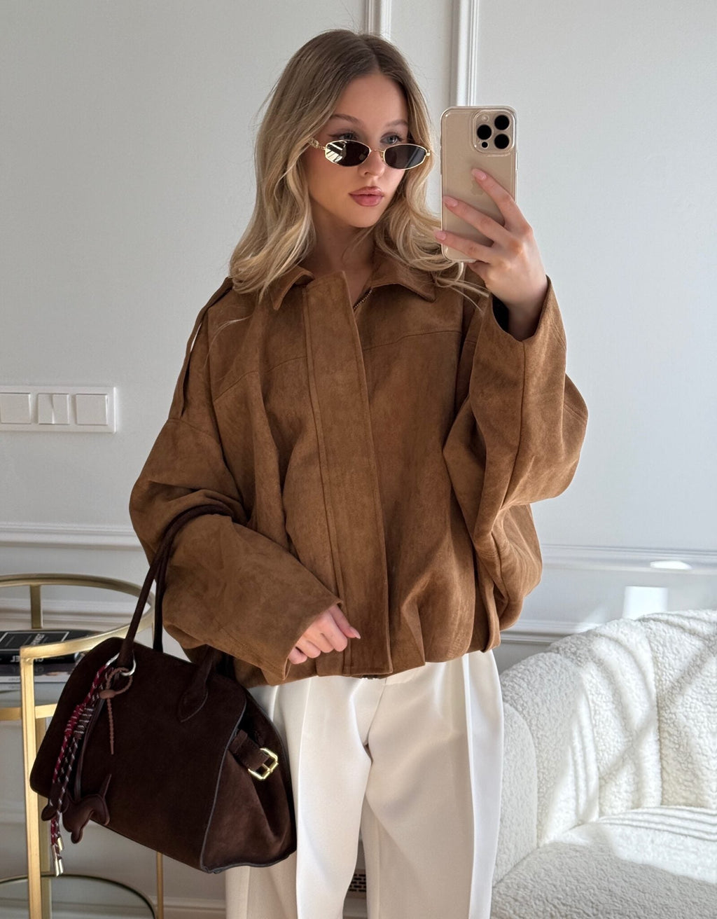 Vintage Suede Bomberjacke in Oliv Eleganter Stil und Zeitloses Design-Jackets-WUNDERLOOK